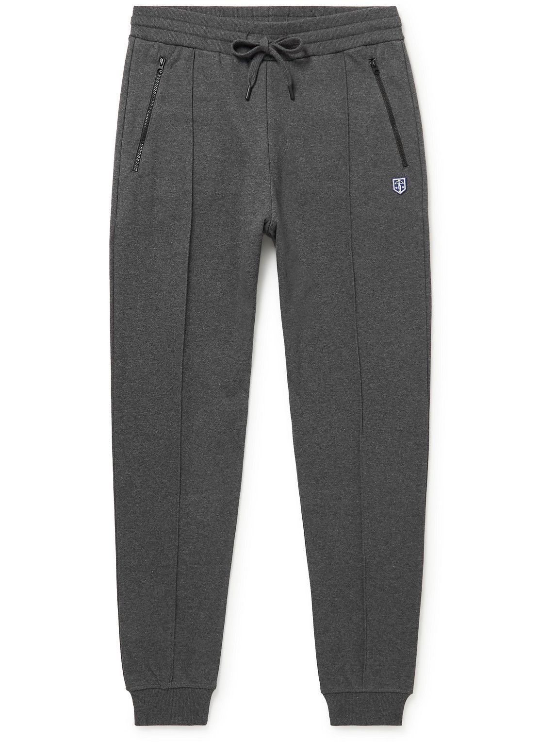 Photo: Schiesser - Helge Tapered Logo-Appliquéd Cotton-Jersey Sweatpants - Gray