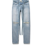 Fear of God - Slim-Fit Belted Distressed Selvedge Denim Jeans - Light blue