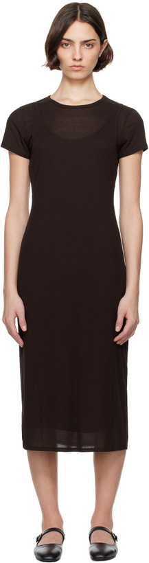 Photo: LESET Brown Rozzi Double Layer Tee Midi Dress