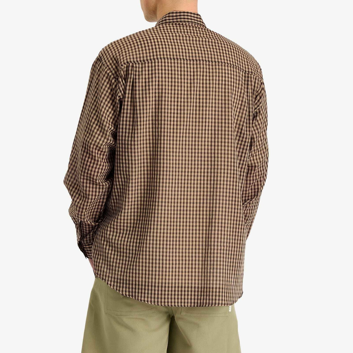 Auralee Men's Airy Light Cotton Check Big Shirt in Brown
