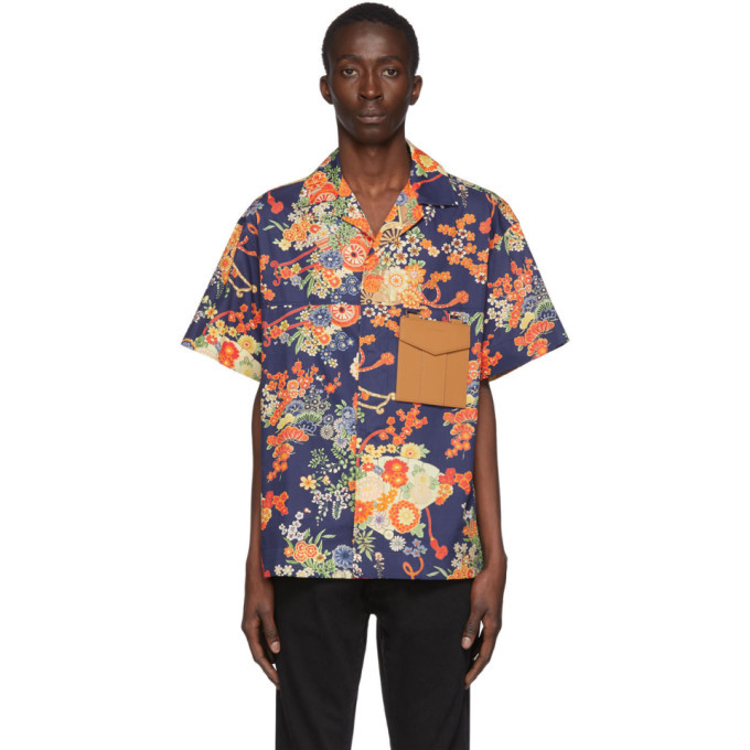 Photo: Palm Angels Navy Blooming Short Sleeve Shirt