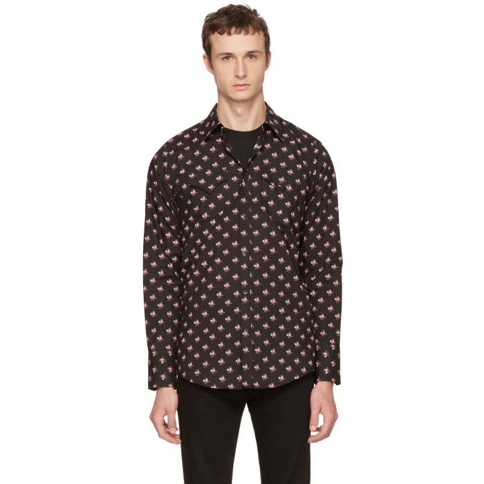 Photo: Dsquared2 Black and Pink Floral Western Shirt
