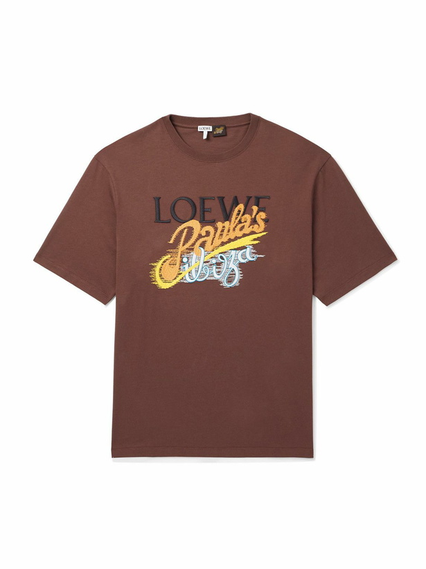 Photo: LOEWE - Paula's Ibiza Logo-Embroidered Cotton-Jersey T-Shirt - Brown