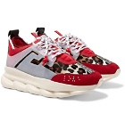 Versace - Chain Reaction Panelled Calf Hair, Rubber and Suede Sneakers - Red