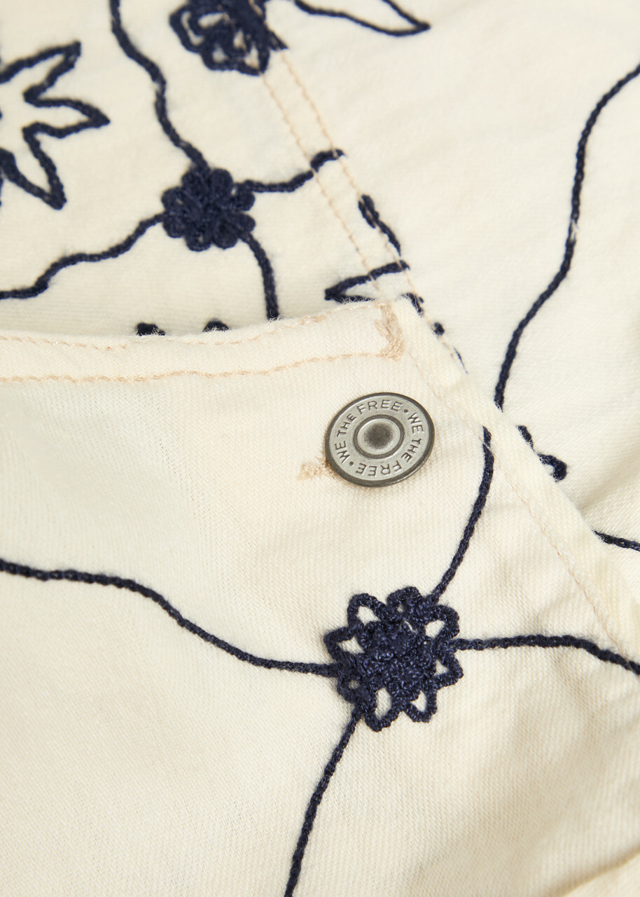 Free People Rising Sun Embroidered Denim Overalls White