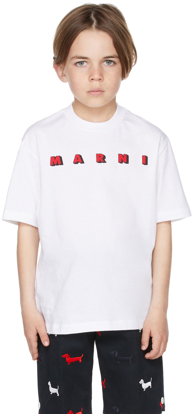 Marni Kids logo-print cotton T-shirt - White