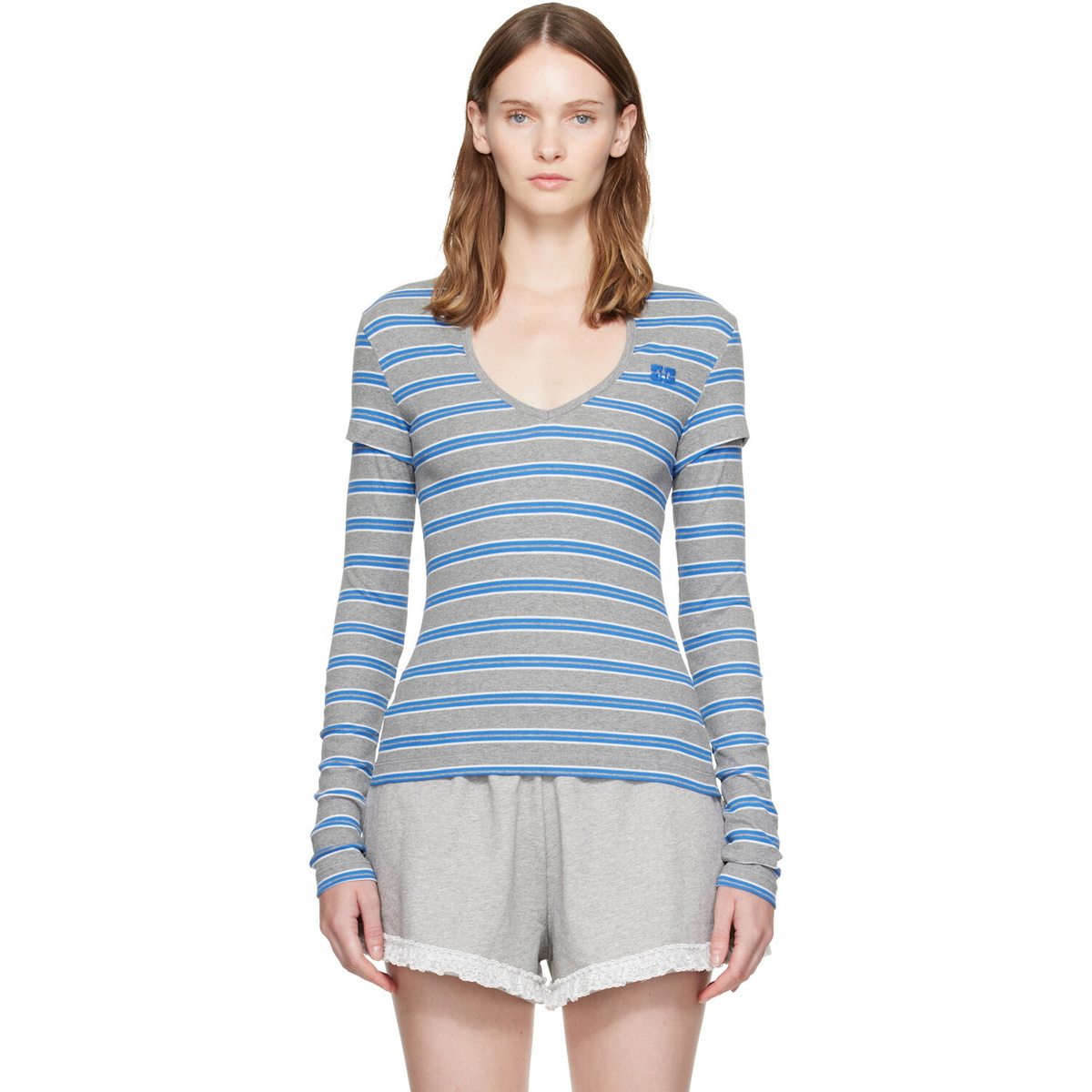 GANNI Gray & Blue Stripe Long-Sleeve T-shirt
