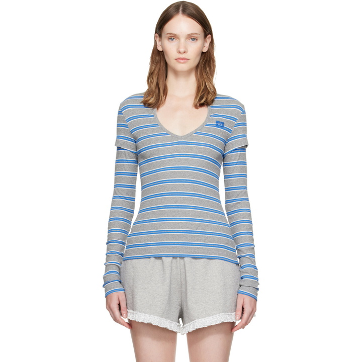 Photo: GANNI Gray & Blue Stripe Long-Sleeve T-shirt