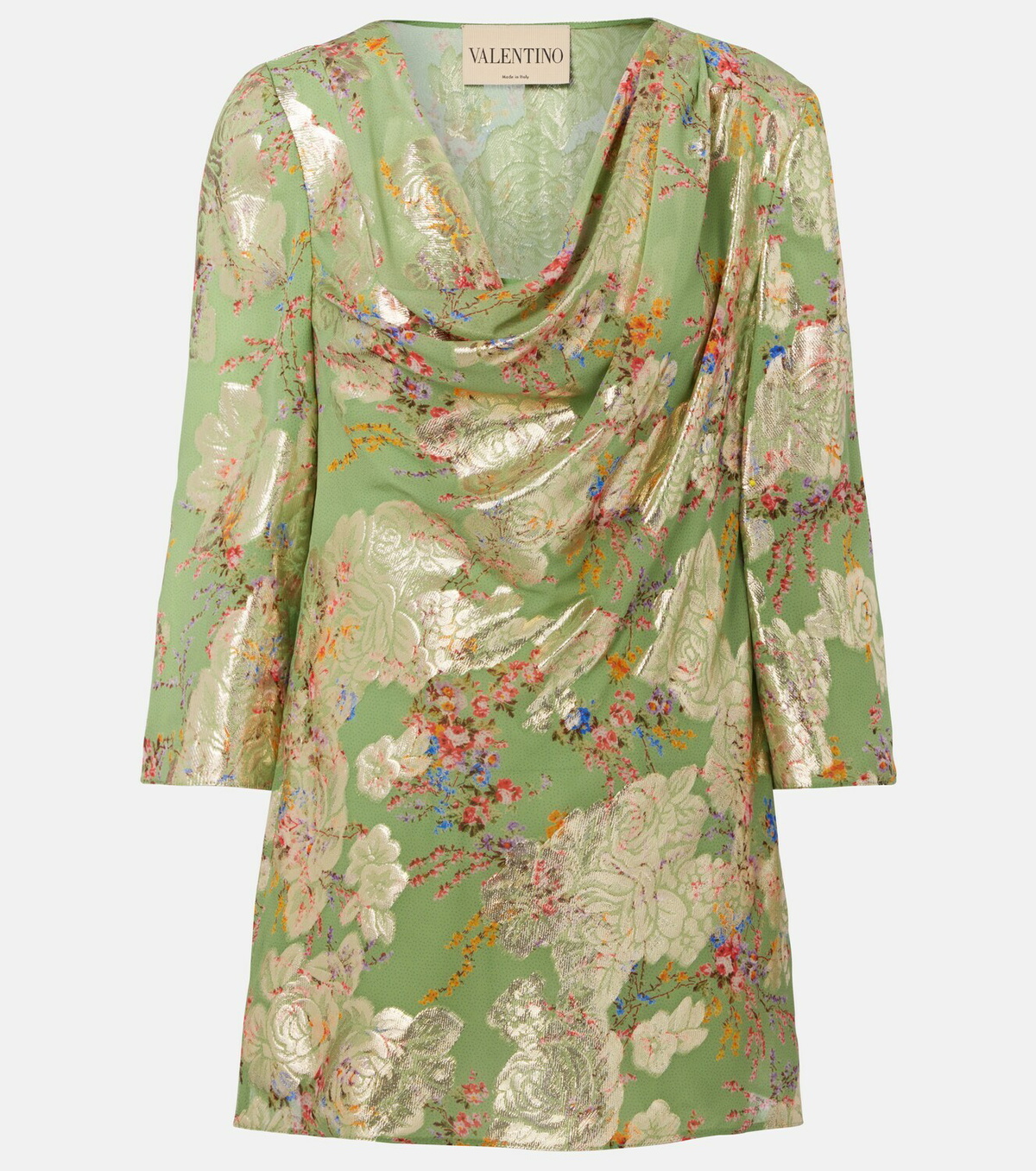 Valentino Draped fil coupé silk-blend lamé minidress