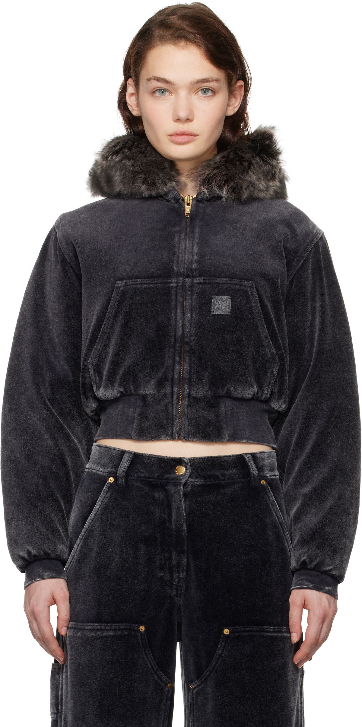 alexanderwang.t Black Velour Workwear Shearling Trim Jacket
