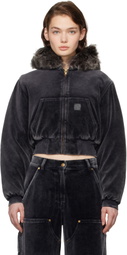 alexanderwang.t Black Velour Workwear Shearling Trim Jacket