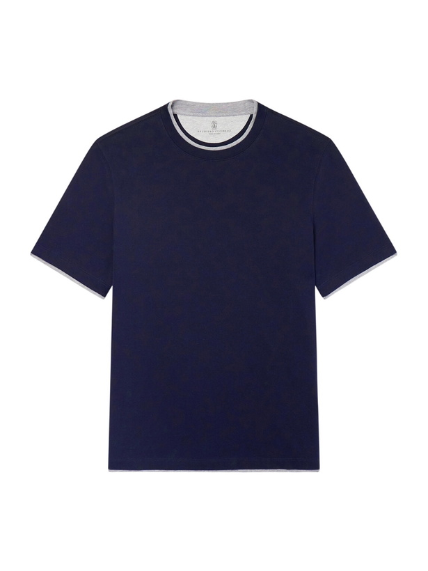 Photo: Brunello Cucinelli - Layered Cotton-Jersey T-Shirt - Blue