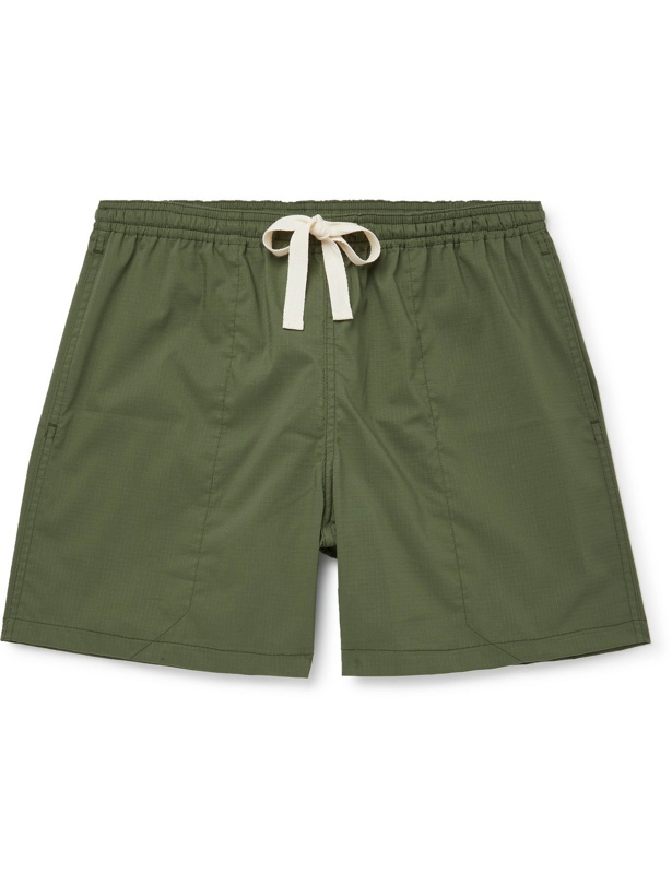 Photo: HOWLIN' - Holiday Wide-Leg Checked Cotton-Ripstop Drawstring Shorts - Green - S