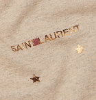 SAINT LAURENT - Logo-Print Mélange Cotton-Blend Jersey T-Shirt - Taupe