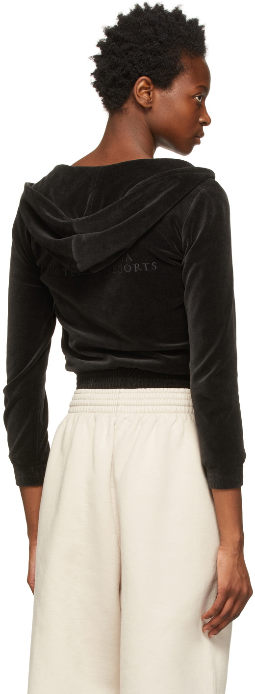 Black Padded-shoulder cotton-velvet hoodie, Balenciaga