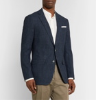Hugo Boss - Navy Hartley Slim-Fit Checked Wool, Cotton and Linen-Blend Blazer - Blue
