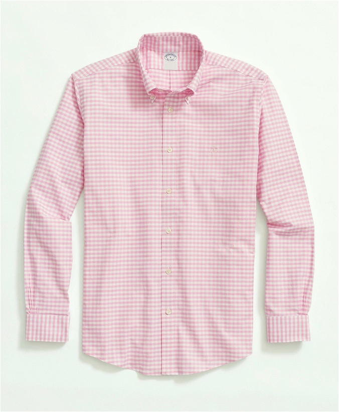 Photo: Brooks Brothers Men's Stretch Non-Iron Oxford Button-Down Collar, Gingham Sport Shirt | Pink