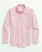 Brooks Brothers Men's Stretch Non-Iron Oxford Button-Down Collar, Gingham Sport Shirt | Pink
