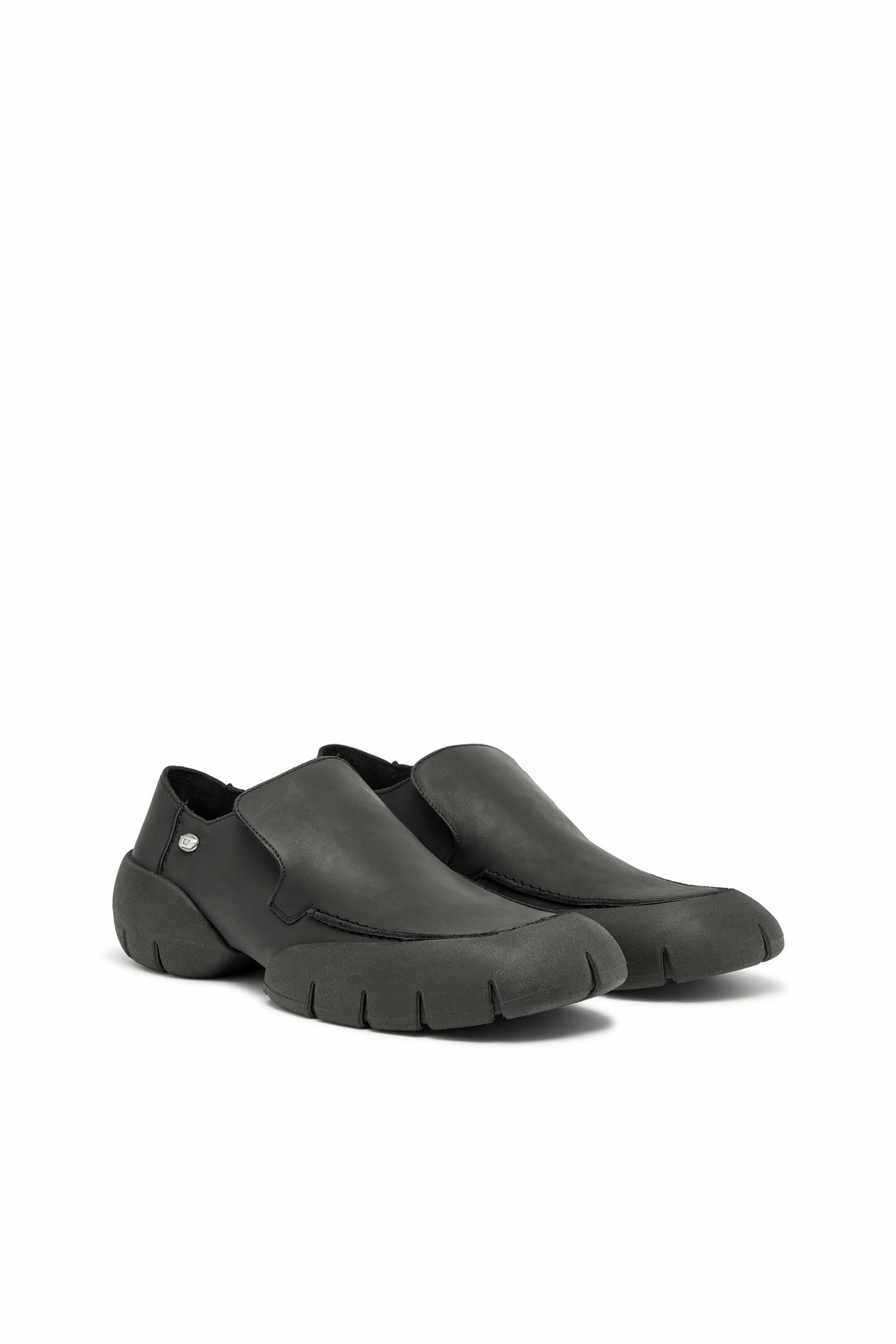 Diesel D-Mathieu-Brushed leather loafer with rubber sole - Moccasins and Mules Mens in Black