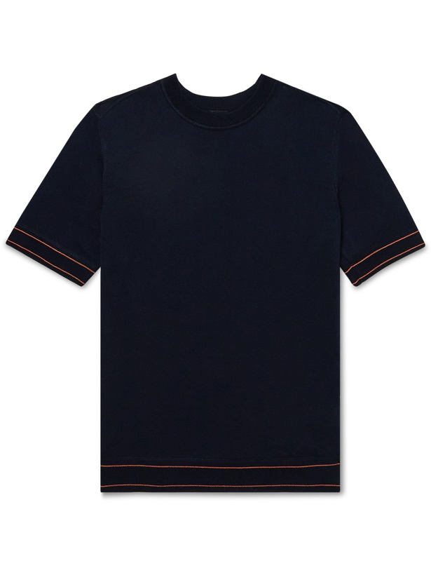 Photo: HUGO BOSS - Contrast-Tipped Knitted Cotton T-Shirt - Blue