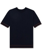 HUGO BOSS - Contrast-Tipped Knitted Cotton T-Shirt - Blue