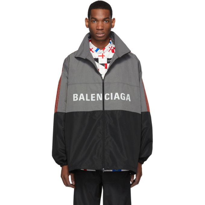 Photo: Balenciaga Grey Logo Zip-Up Jacket