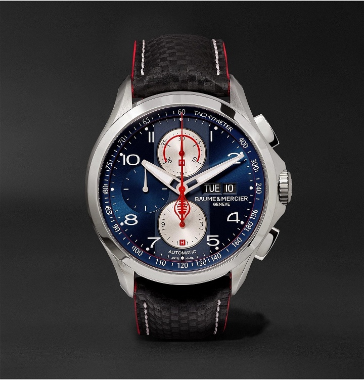 Photo: Baume & Mercier - Clifton Club Shelby Cobra Automatic Chronograph 44mm Stainless Steel and Leather Watch, Ref. No. 10343 - Blue