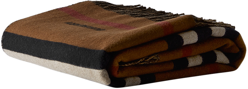 Burberry Brown Cashmere Icon Stripe Throw Burberry