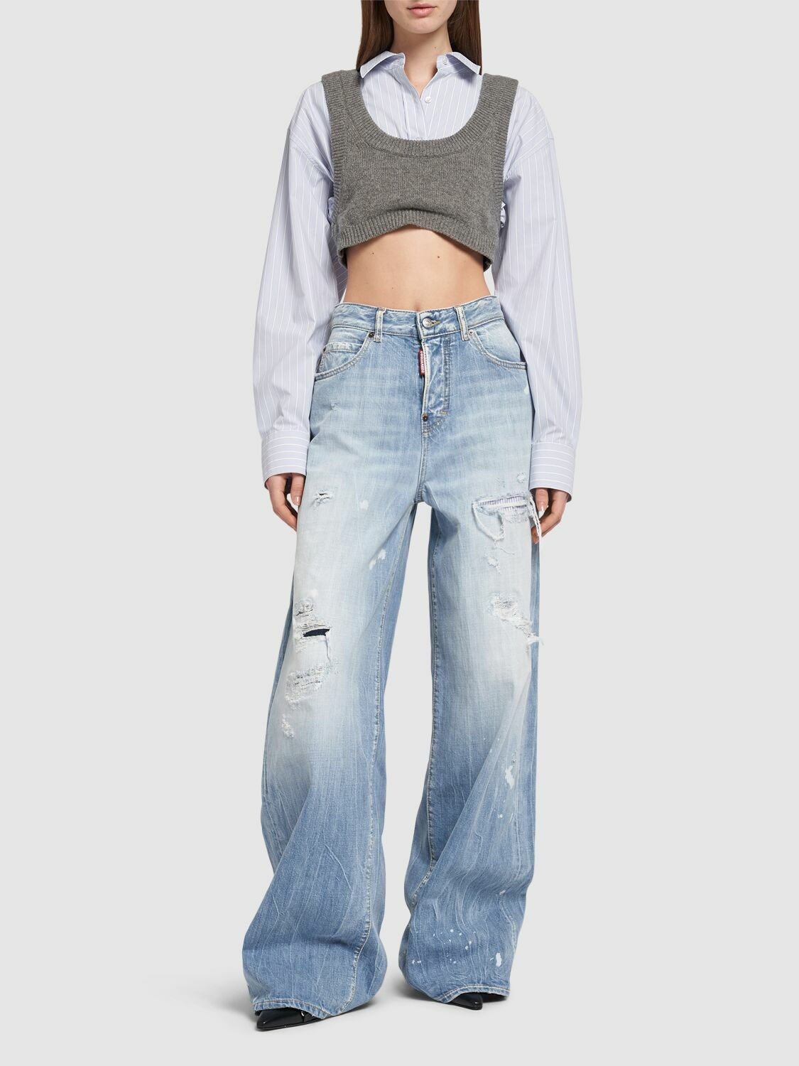 デニム・ジーパン D SQUARED2 Stretch denim Traveller wide-leg jeans DSQUARED2 Traveller Medium Rise Denim Wide Jeans Dsquared2