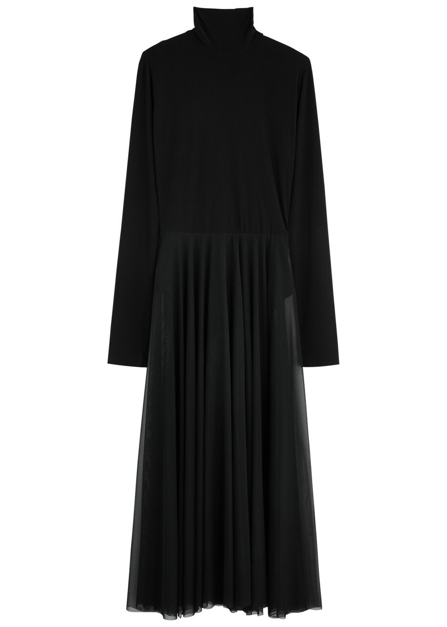 Norma Kamali Semi-sheer Mesh and Jersey Midi Dress Black