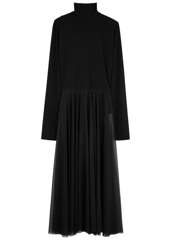 Photo: Norma Kamali Semi-sheer Mesh and Jersey Midi Dress Black