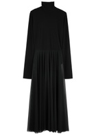 Norma Kamali Semi-sheer Mesh and Jersey Midi Dress Black