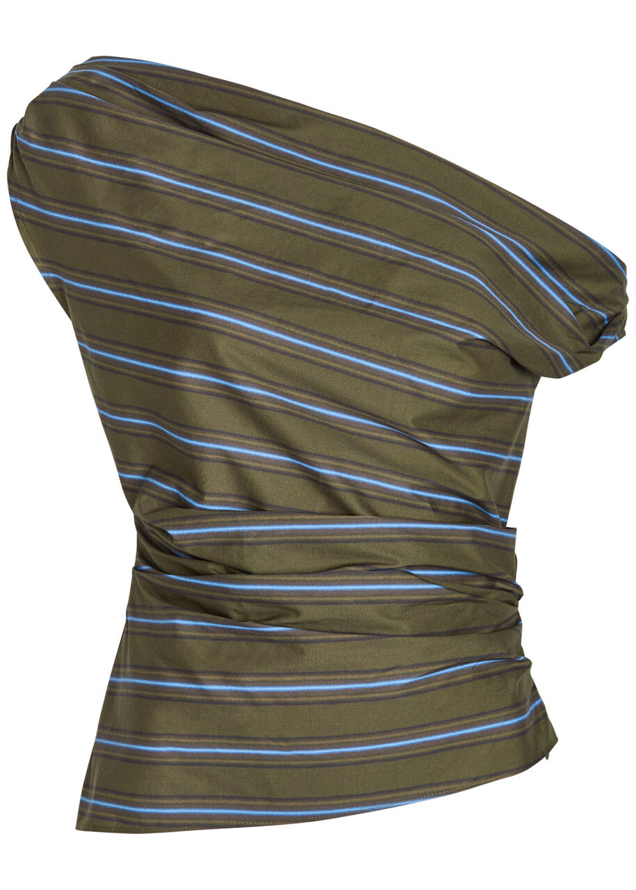 Staud Phare Striped Asymmetric Stretch-cotton top Grey