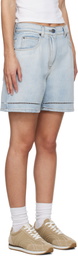MSGM Blue Perforated Light Washed Denim Shorts