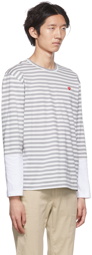 COMME des GARÇONS PLAY Gray & White Heart Long Sleeve T-Shirt