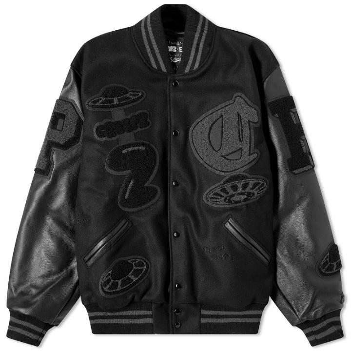 Photo: Creepz Men's Invasion Leather Melton Varsity Jacket - END. Exclusive in Black Out