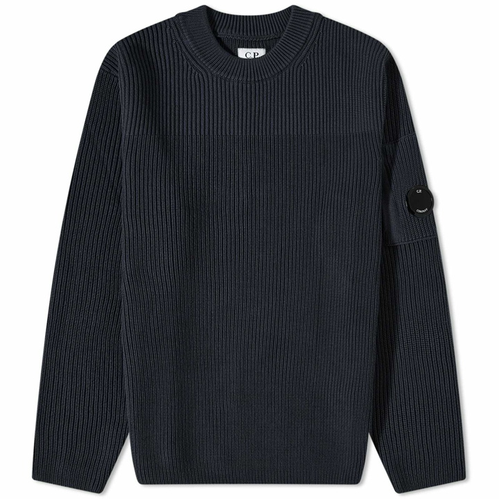 Photo: C.P. Company Men's Lens Ribbed Crew Knit in Total Eclipse