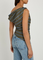 Staud Phare Striped Asymmetric Stretch-cotton top Grey