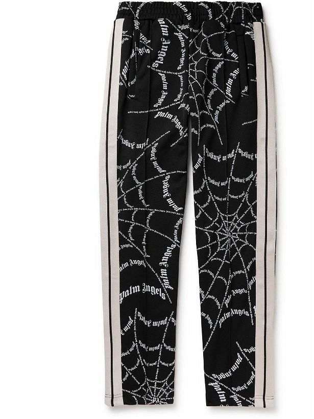 Photo: Palm Angels - Straight-Leg Logo-Print Striped Jersey Sweatpants - Black
