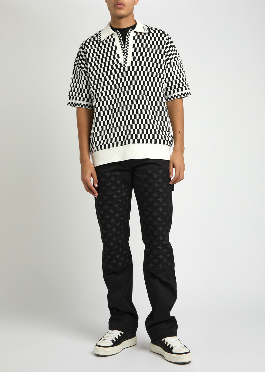 Amiri Checked Wool-blend Polo Shirt Black