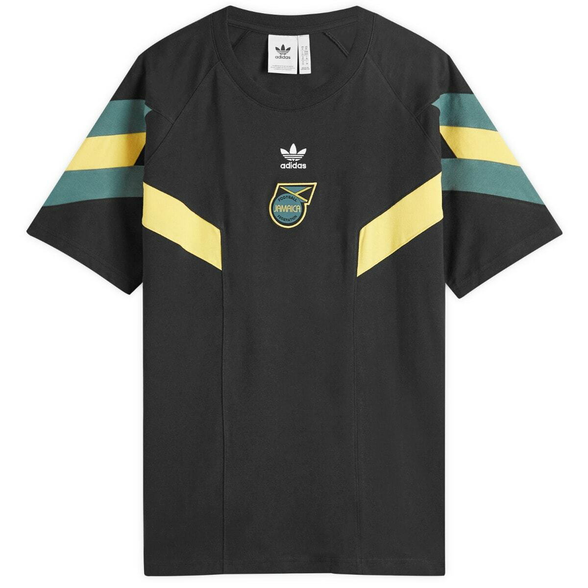 ビンテージ adidas オーバーサイズ フットボールシャツ 万国旗 Adidas Men's JFF OG T-Shirt in Black adidas