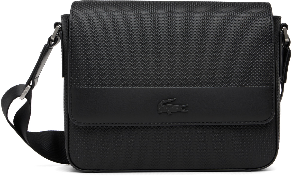 Lacoste Black Chantaco Leather Messenger Bag
