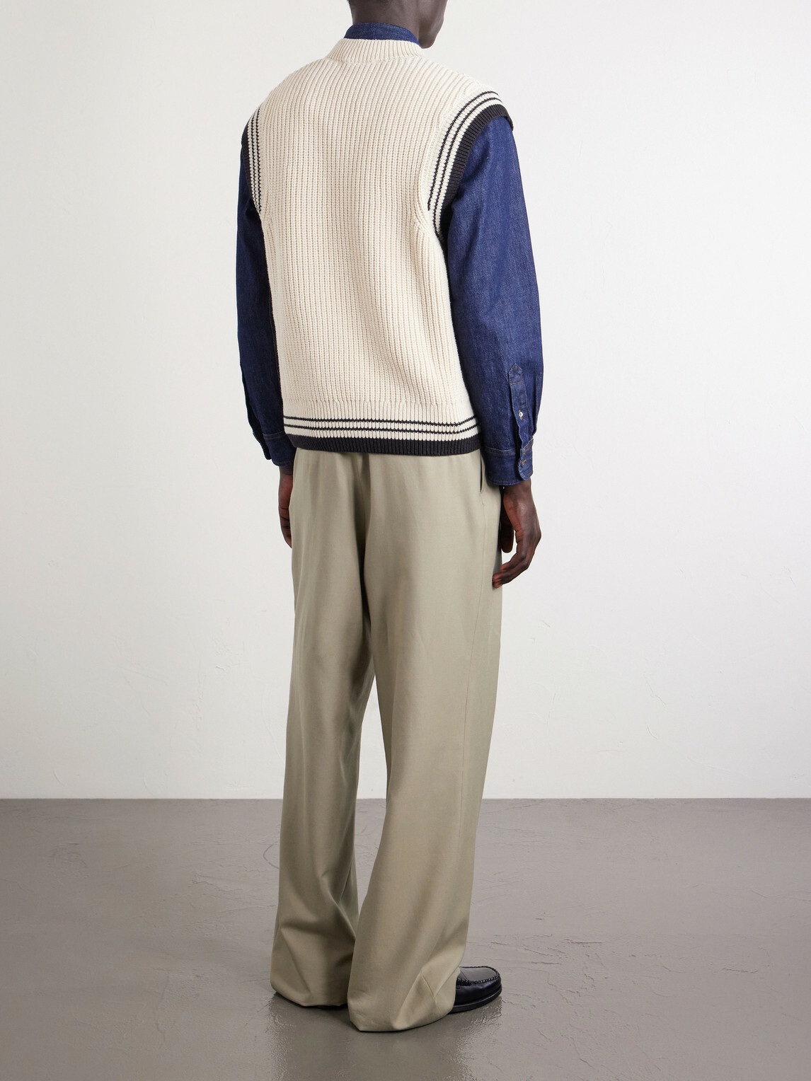 AMI PARIS - Logo-Appliquéd Striped Ribbed Wool and Cotton-Blend Vest - White
