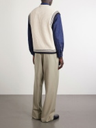AMI PARIS - Logo-Appliquéd Striped Ribbed Wool and Cotton-Blend Vest - White