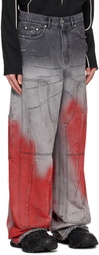 KUSIKOHC Gray & Red Workwear Multi Rivet Jeans