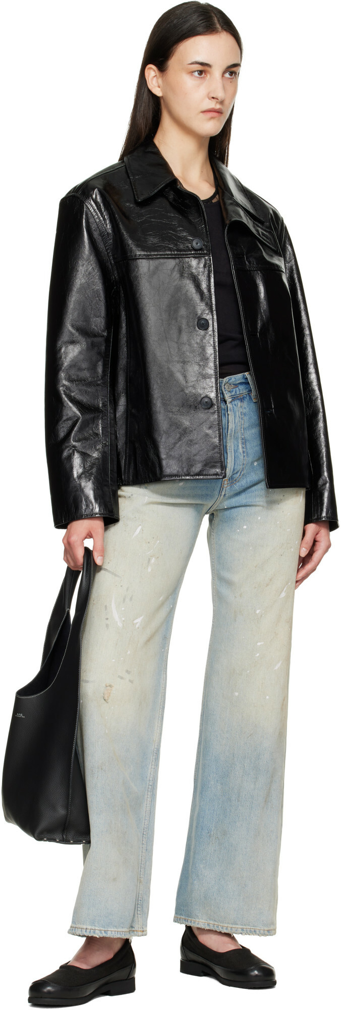Commission Black Curve Flap Leather Jacket