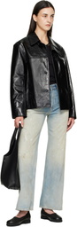 Commission Black Curve Flap Leather Jacket