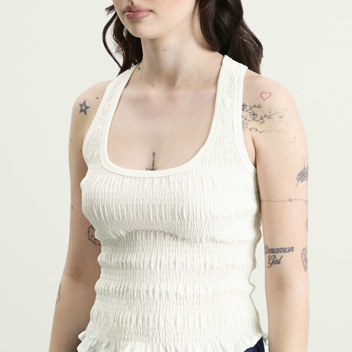 Peachy Den Women's Deba Shirred Tank in Porcelain