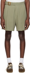 RECTO Khaki Wrinkle Detail Belted Shorts