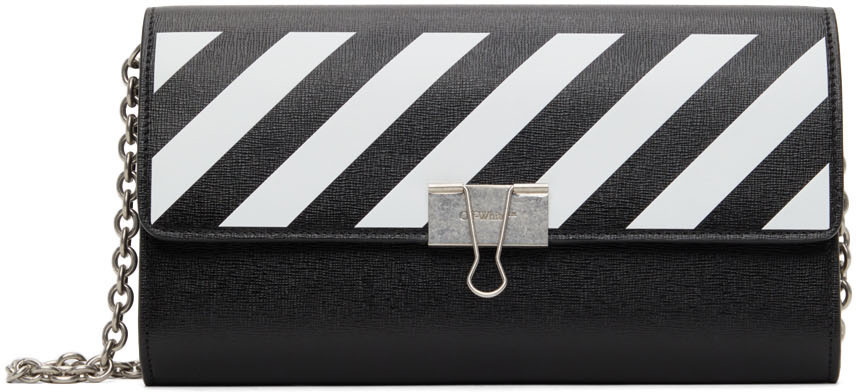 Off White Women Stripes Binder Clip Leather Shoulder Bag ($940